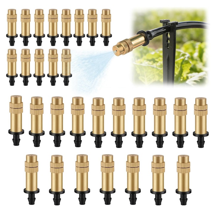 30 db állítható réz fúvóka készlet, 4/7mm, ellenálló, 10-15L/H, 0.6-1.2m, kerti öntözéshez