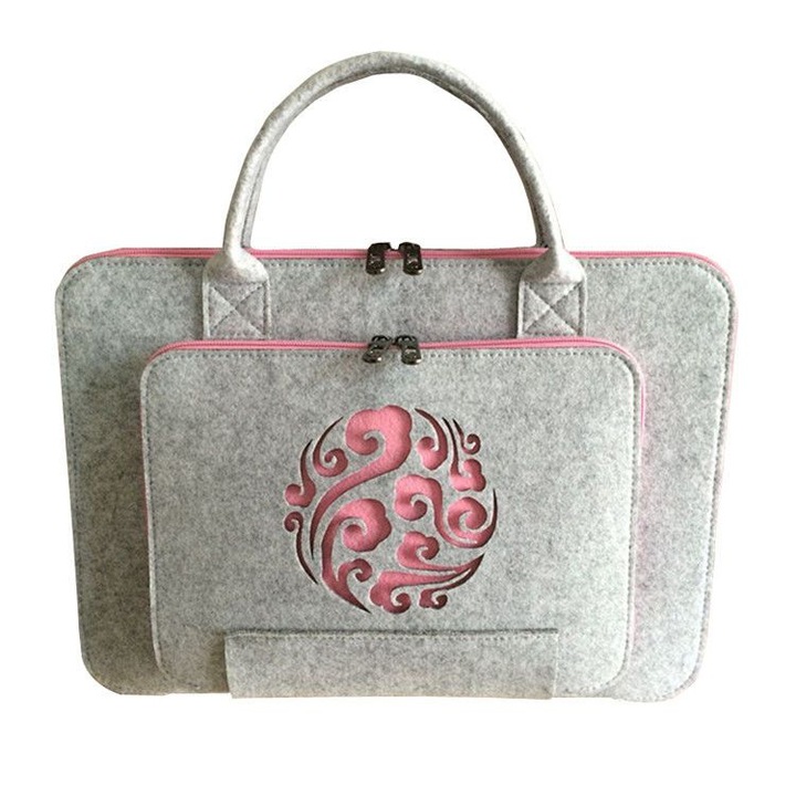 Geanta Laptop Din Fetru, Model Nor Chinezesc, Roz, 14 Inch