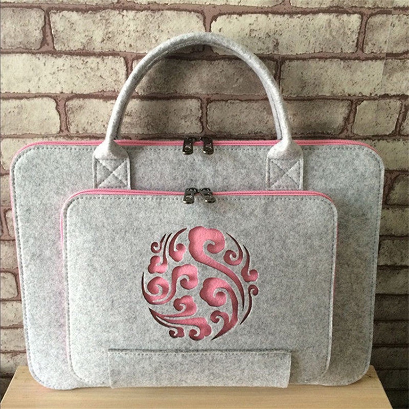 Geanta Laptop Din Fetru, Model Nor Chinezesc, Roz, 14 Inch