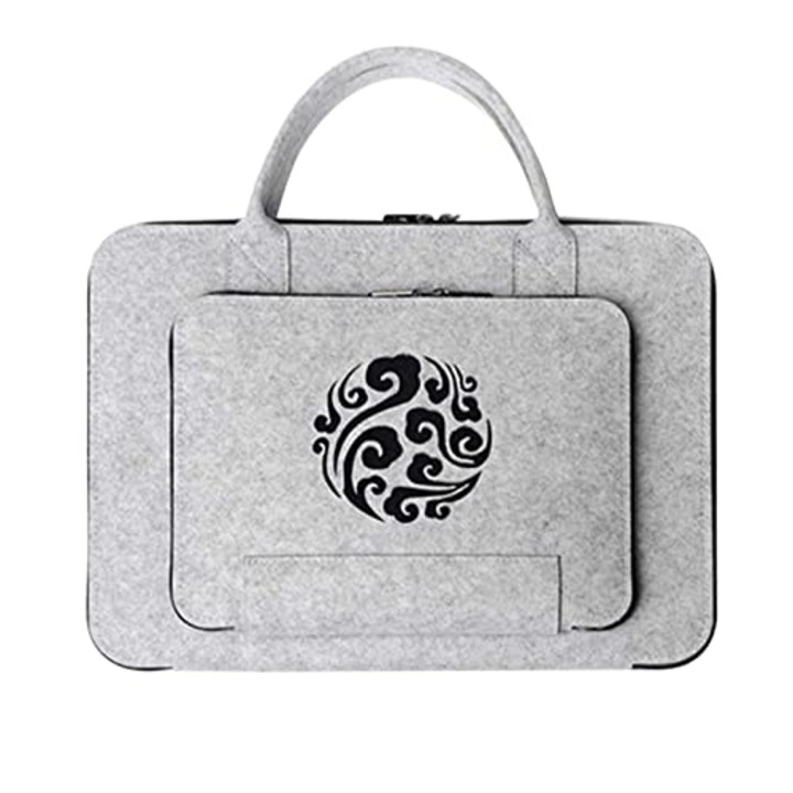 Geanta Laptop Din Fetru Cu Model Nor Chinezesc, Neagra, 17 Inch