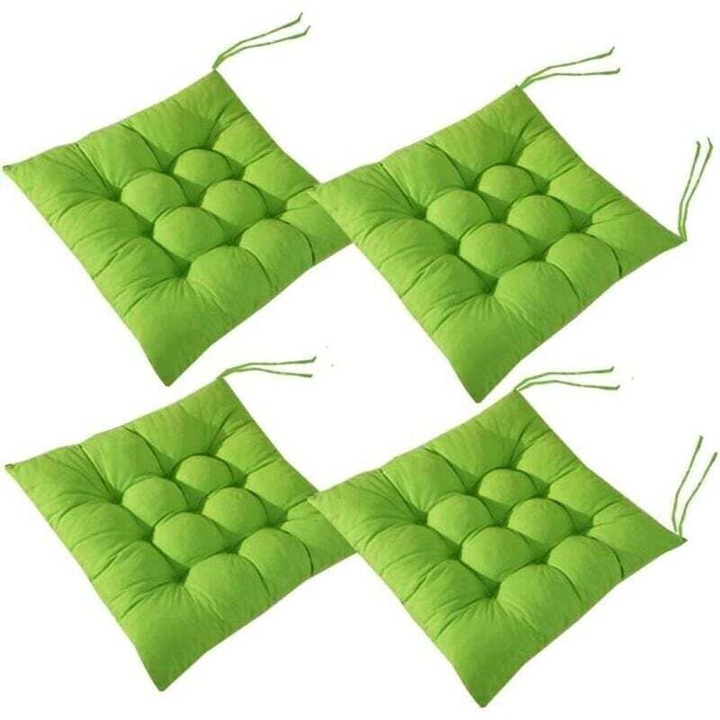 4 db székpárna szett, steppelt ülőpárnák, 100% poliészter töltet, 45% poliészter/55% pamut huzat, 30°C-on mosható, zöld, 40x40x5 cm