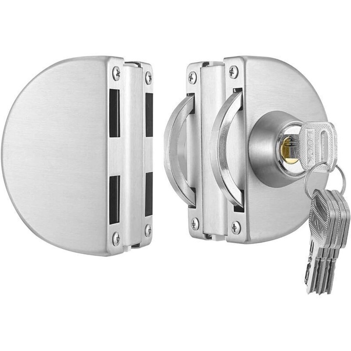 Broasca usa sticla, dublu bolt, argintiu, 99x61mm, 10-12mm sticla, set cu 3 chei
