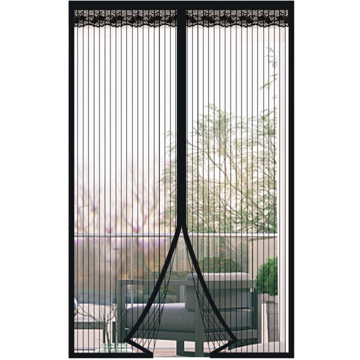 Mágneses ajtófüggöny, poliészter háló, fekete, 90x210cm