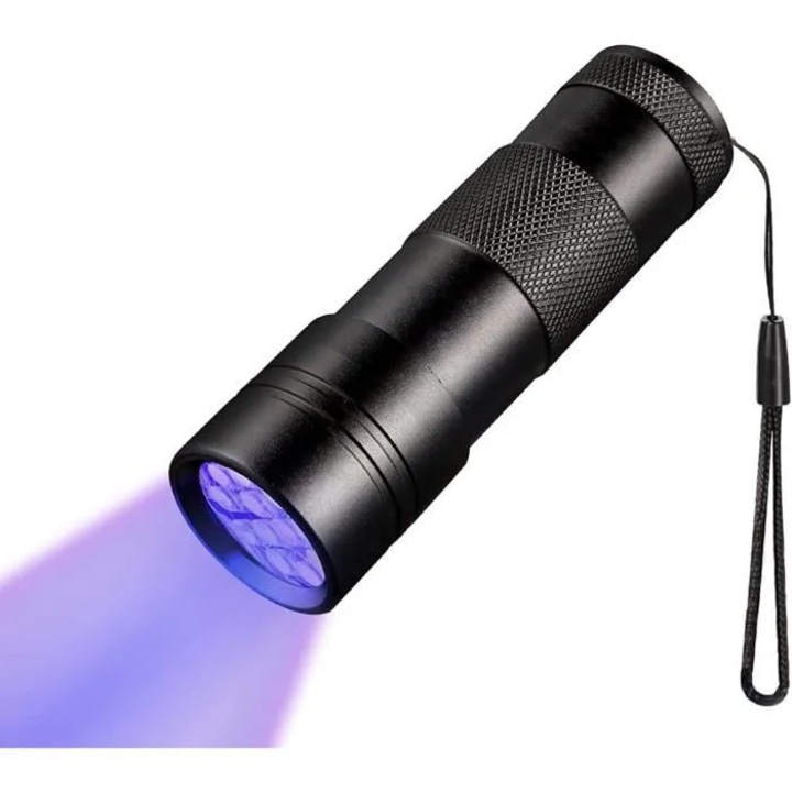 UV фенер 12 LED 395nm черен алуминий