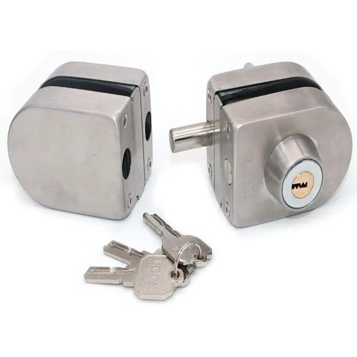 Set incuietoare usa sticla, otel inoxidabil 304, 3 chei, 8x12mm