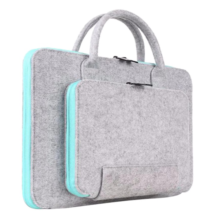 Geanta Laptop Din Fetru, Cu Maner, 14 Inch, Gri-Albastru