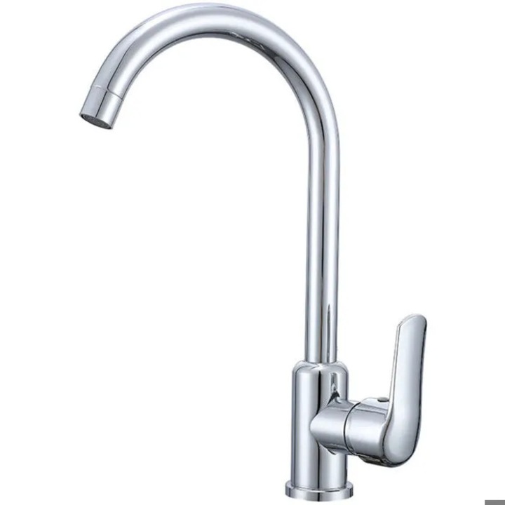 Rozsdamentes acél konyhai csaptelep, modern design, szálcsiszolt felület, 24.3cm, 360°-ban elforgatható