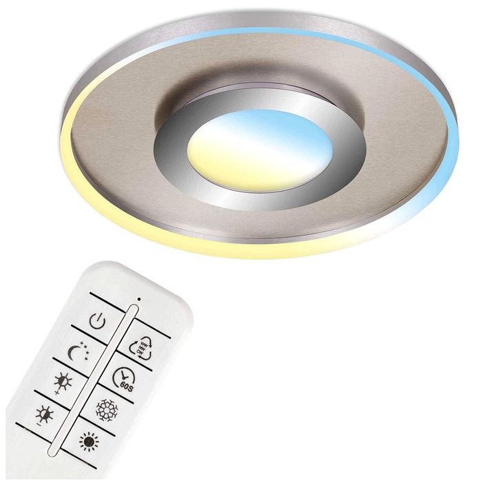 LED плафон 25W, кръгъл, регулируем, матиран никел, 49.5x6см, с дистанционно