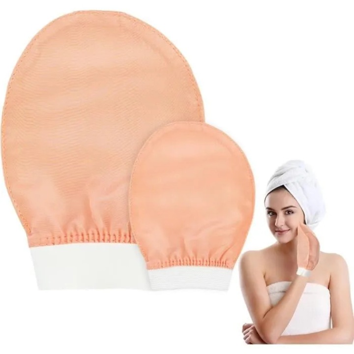 Set 2 manusi exfoliante din matase naturala, delicate, pentru piele sensibila