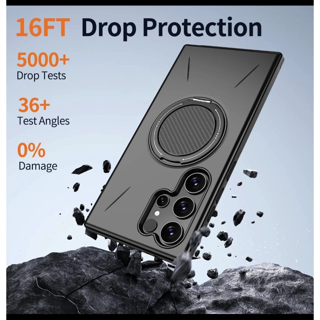 Husa Pentru Samsung Galaxy S24 Ultra Magnetica cu Ring Kickstand, Protectie TPU + Policarbonat Dur, Suport Video, Protectie Butoane, Antisoc, Neagra
