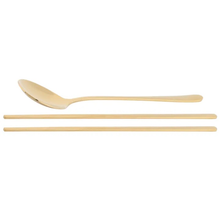 Set tacamuri coreene inox 304, linguri si betisoare, auriu