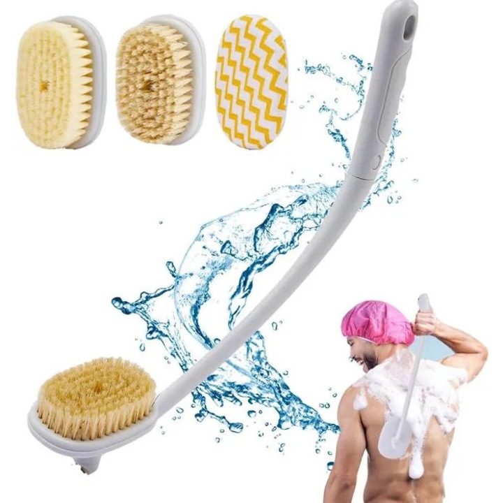Burete de baie 3 in 1, maner lung, exfoliant, multicolor, 45.7cm