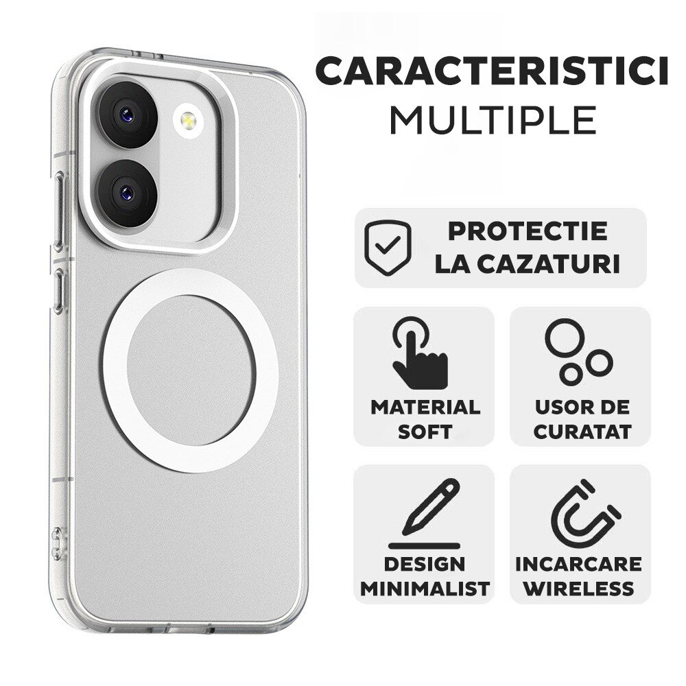 Husa pentru Xiaomi Poco X8 Pro DaDen® CandyCase MagSafe, Antisoc, Incarcare wireless, Butoane protejate, Alb