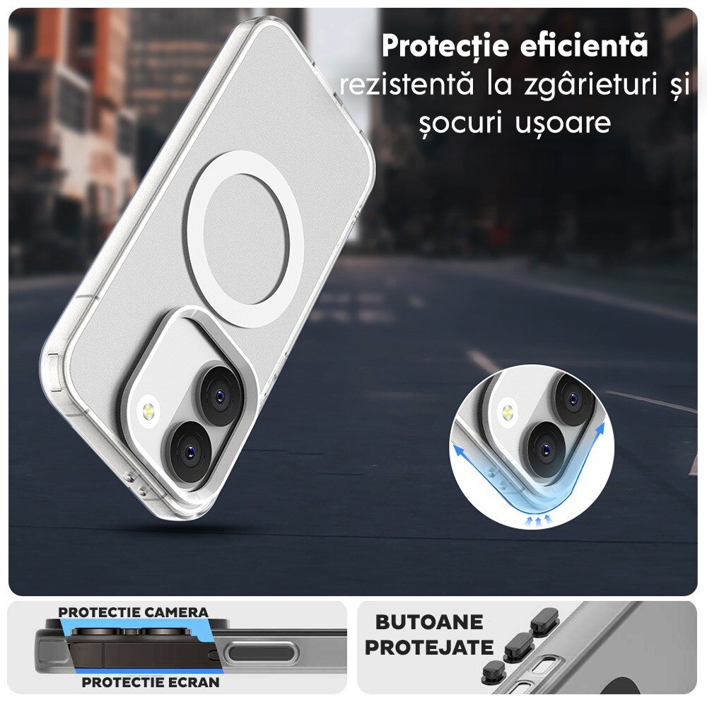 Husa pentru Xiaomi Poco X8 Pro DaDen® CandyCase MagSafe, Antisoc, Incarcare wireless, Butoane protejate, Alb