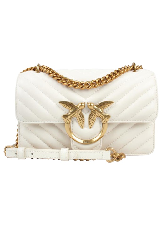 Geanta dama Pinko Classic Love, piele mana, alb, 25x15x8cm