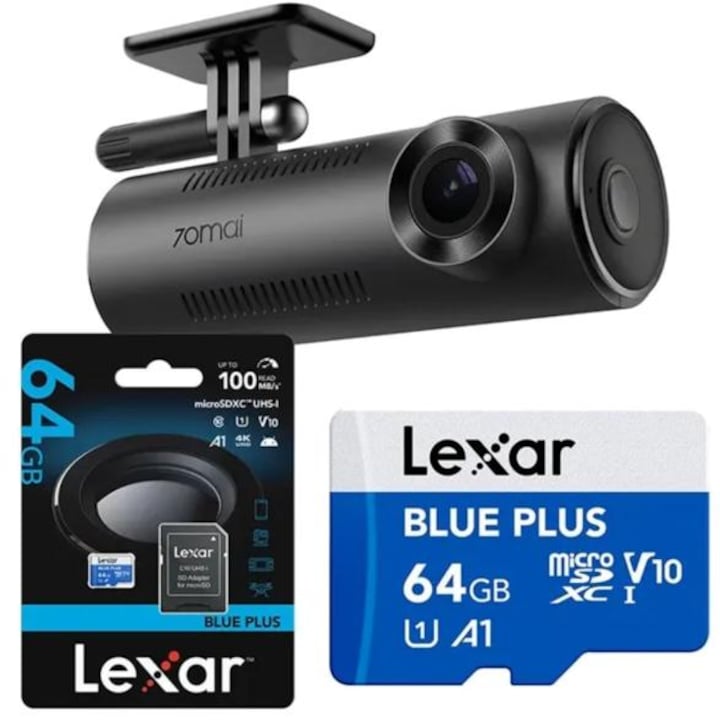 Camera auto 70mai M310 QHD, card Lexar 64GB, negru