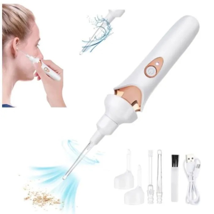 Kit aspirator urechi electric alb, curatare fara durere, pentru intreaga familie