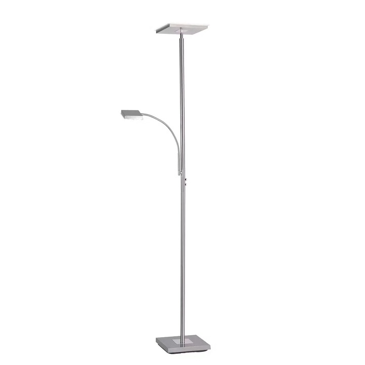 Re-Bloom - LED állólámpa 2 fénnyel és beépített fényerőszabályzóval, 190 cm magasság, 22W/2500lm/3000K, szálcsiszolt ezüst fém váz, fehér műanyag lámpaernyők, dimmelhető, LED fényforrások mellékelve