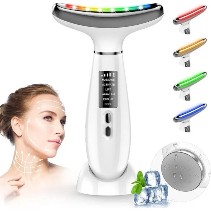Aparat facial multifunctional 6 moduri, LED multicolor, incalzire 45C, compact