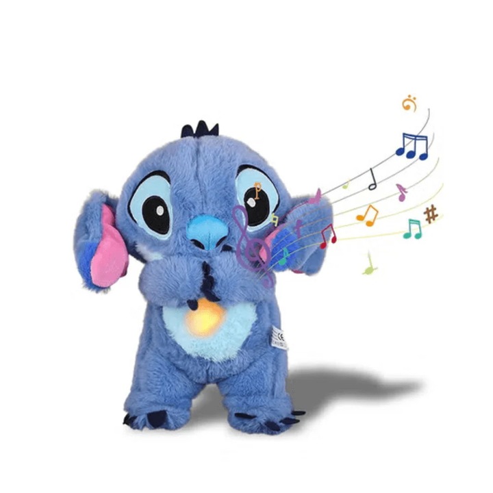Jucarie de Plus Stitch cu Functie de Respiratie, 30 cm – Companionul Perfect pentru Somn, Melodii Linistitoare si Lumina in Burtica, albastru