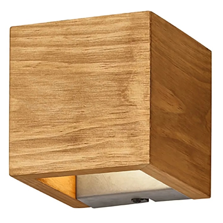 Re-Bloom - Стенна апликация с интегриран LED 11x11x11 см, 430lm/3000K/50000h, матова алуминиева рамка с акцент от естествено дърво, с интегриран димер, цвят матово сребристо и натурално дърво