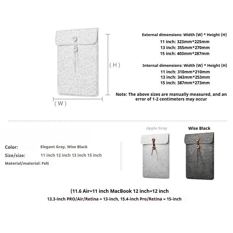 Husa Laptop Din Fetru Ultra Slim, Culoare Gri Inchis, Pentru MacBook Pro / Laptop 15-15.6 Inch, Anti-Zgarieturi Si Antisoc