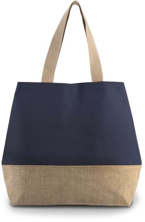Geanta shopper dama canvas si iuta Kimood KI0235, textil, Albastru / Natur