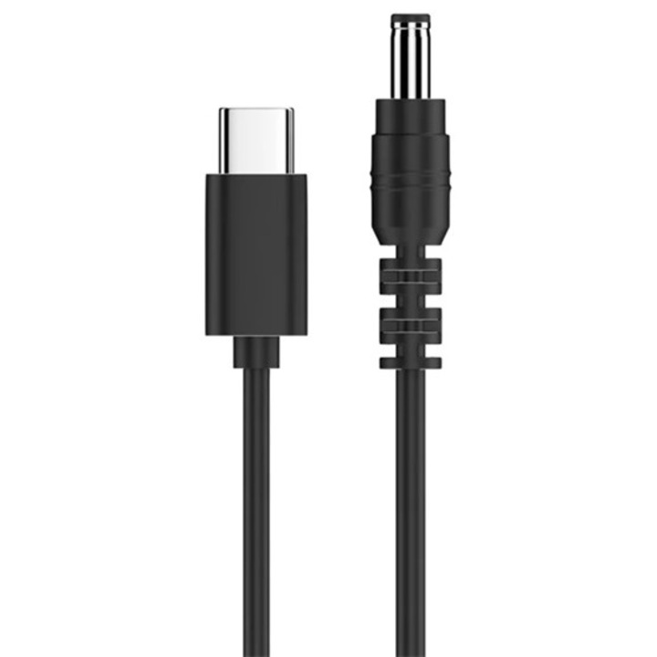 Gigapack töltőkábel 5.5x2.1mm DC - Type-C, 12V/1A, 150cm, fekete