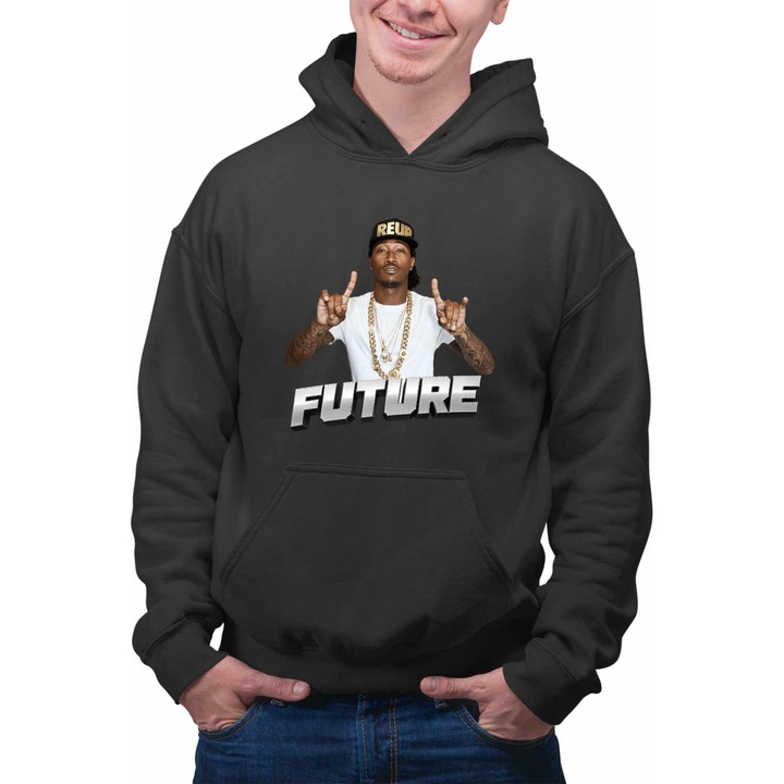 Hanorac Personalizat Barbati Future REUP Rapper, negru, marime XL