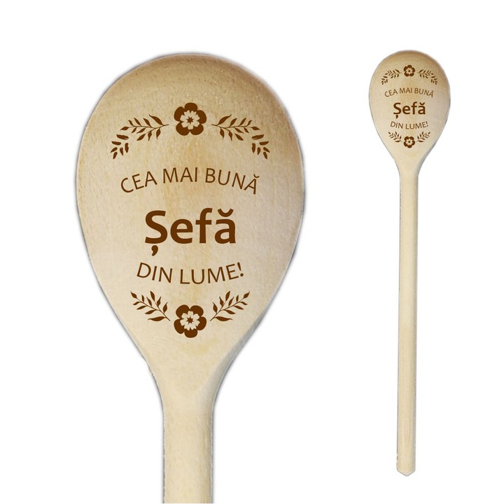 Lingura din lemn gravata cu dedicatie Sefa – 30 cm – Cadou suvenir artizanal