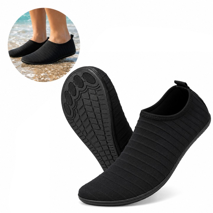 Pantofi de apa antiderapanti, Zola, marimea 38, uscare rapida, flexibili, pentru plaja si inot, negri