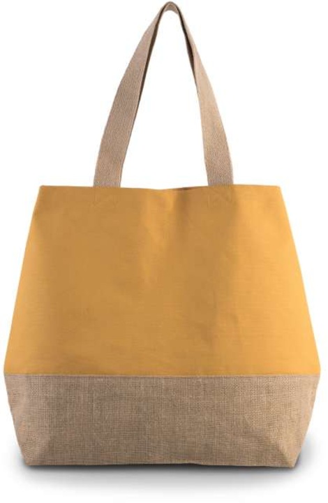 Geanta shopper dama canvas si iuta Kimood KI0235, textil, Galben / Natur