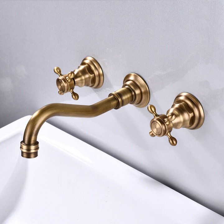 Fali fürdőcsap 3 lyukú antik bronz 59 sárgaréz 30x15x10cm