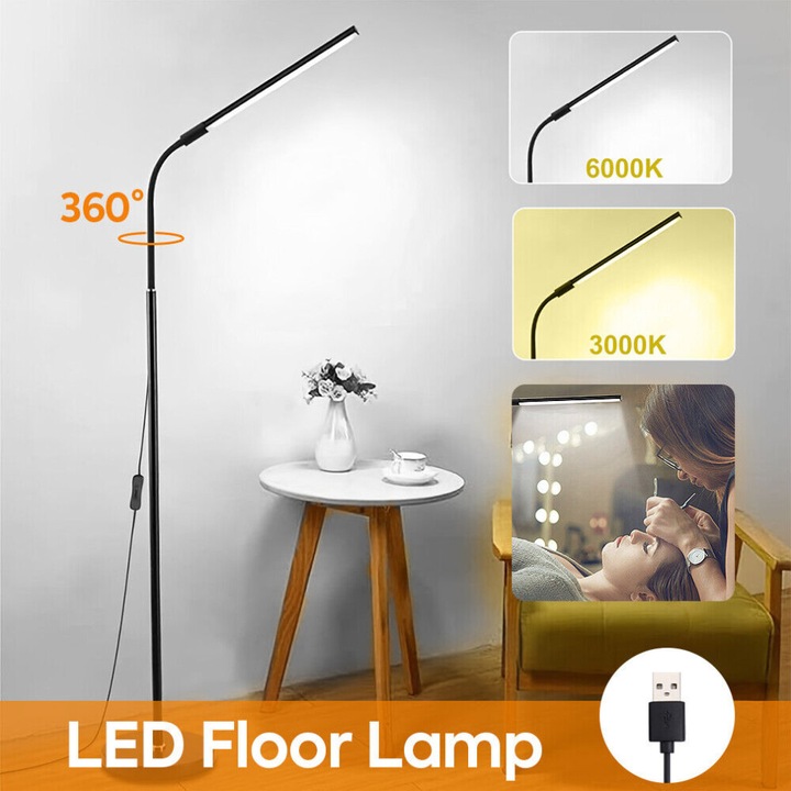 LED лампа за под с регулиране, елегантен дизайн, бяла, 30x150см