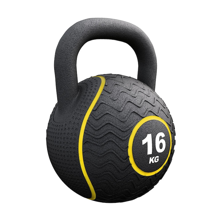 Kettlebell cauciucat, 16 Kg, negru, Gorilla Sports