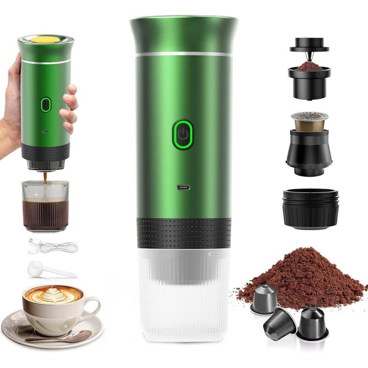 Espressor portabil 3 in 1, incalzire rapida, alb, 12V, 4x6min, portabil