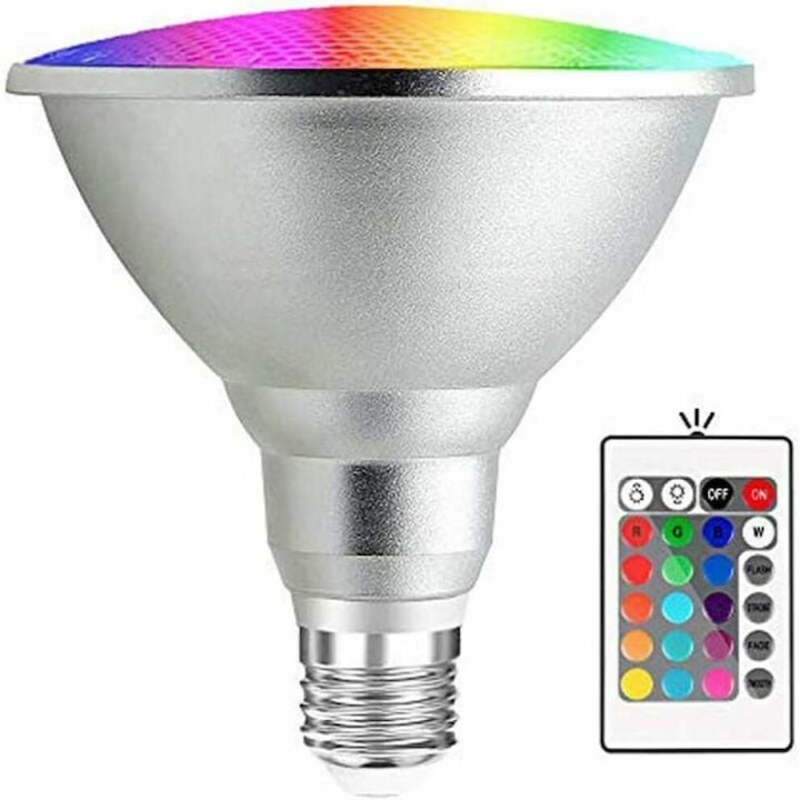 Bec LED Par38 RGB variabil cu telecomanda multicolor E27 85-265V IP65 15x12cm