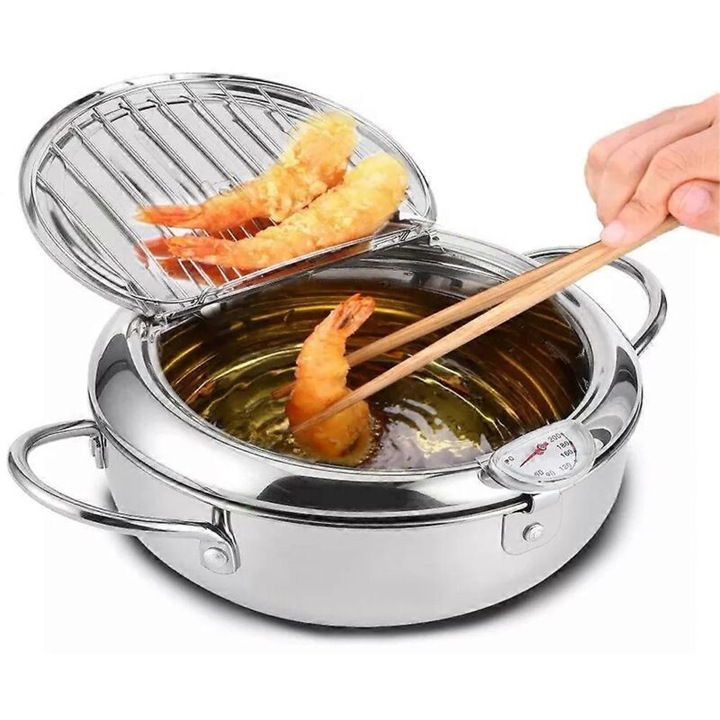 Friteuza compacta 20cm inox 304 cu control temperatura si grilaj de scurgere