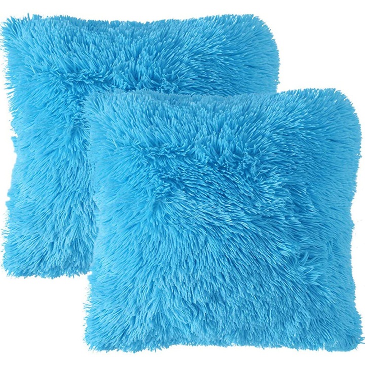 Set 2 fete perna decorative, blana artificiala moale, crem, 45x45cm
