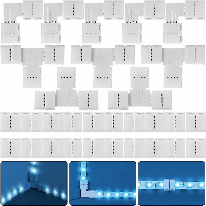 Set 30 conectori benzi LED RGB 4 pini 10mm, fara sudura, multicolor