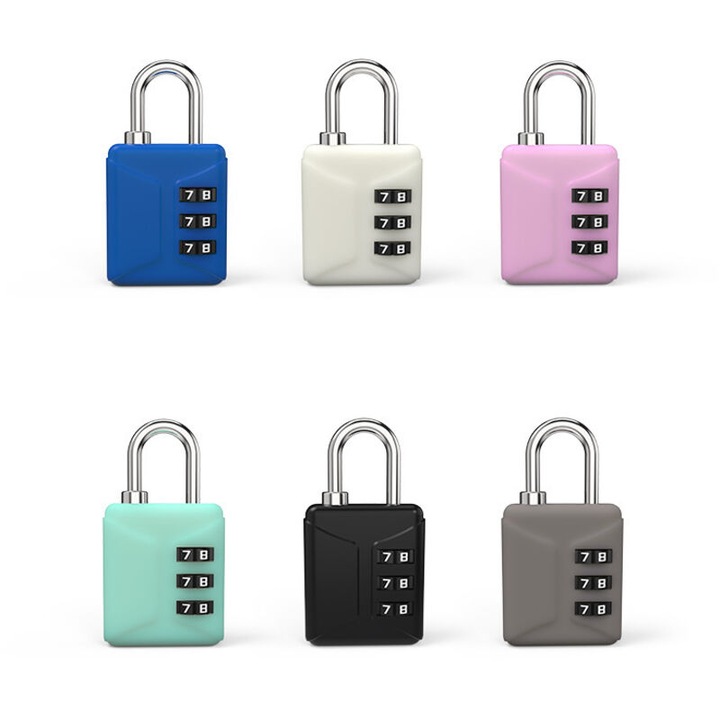 6 db mini kombinációs lakat szett, 3 számjegyű, ellenálló, 60x32x12mm, ezüst