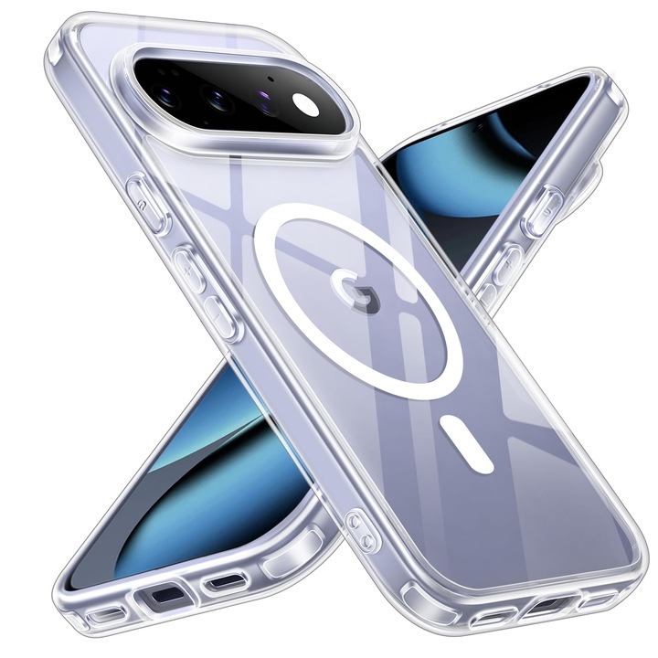 Husa de Protectie Magsafe pentru Google Pixel 11 Pro, MOGU Carcasa Magnetic Telefon Incarcare Wireless, Anti-ingalbenire, Rezistenta la Socuri, Margini Ridicate pentru Protectia Ecranului si a Camerelor, PC+TPU, Transparenta