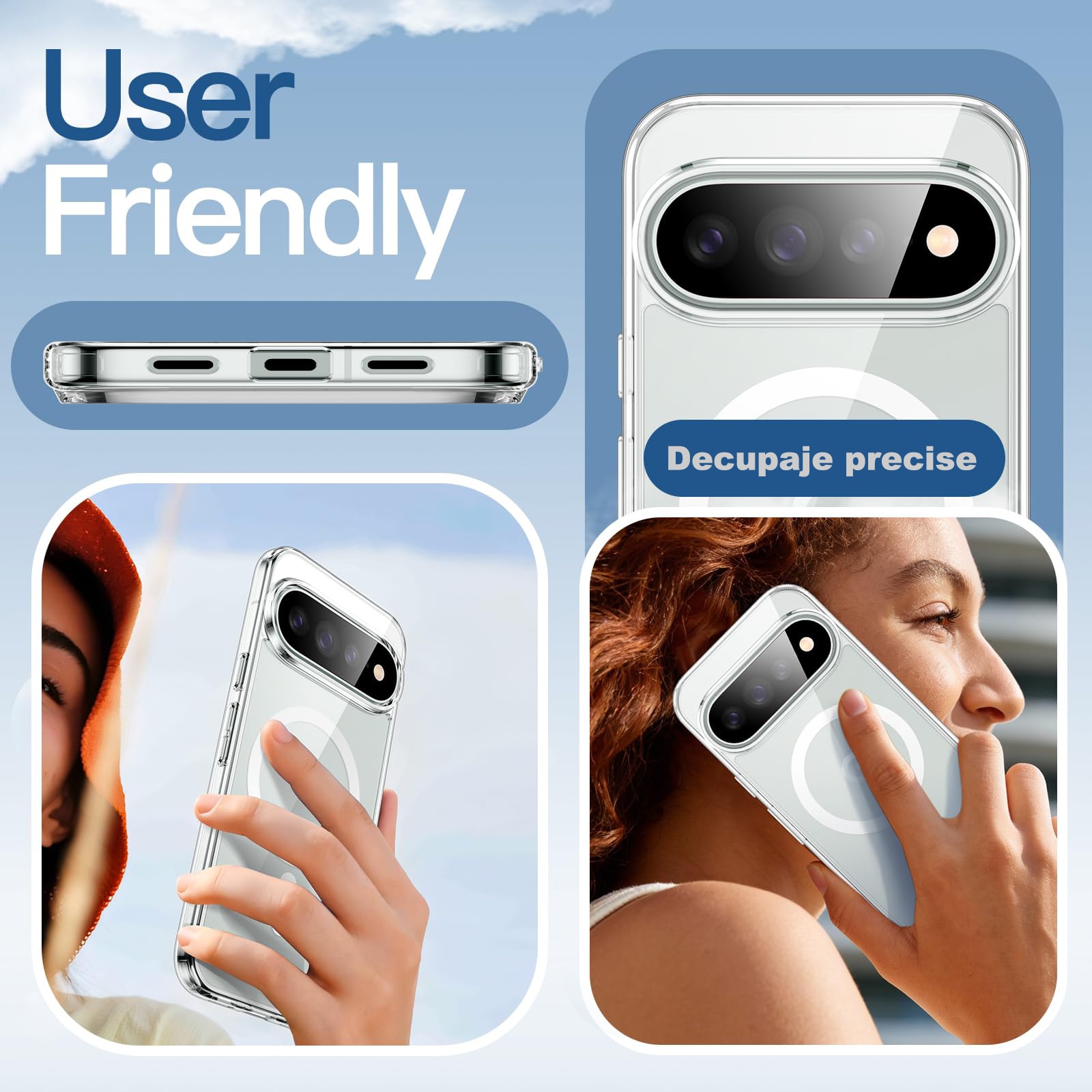 Husa de Protectie Magsafe pentru Google Pixel 11 Pro XL, MOGU Carcasa Magnetic Telefon Incarcare Wireless, Anti-ingalbenire, Rezistenta la Socuri, Margini Ridicate pentru Protectia Ecranului si a Camerelor, PC+TPU, Transparenta