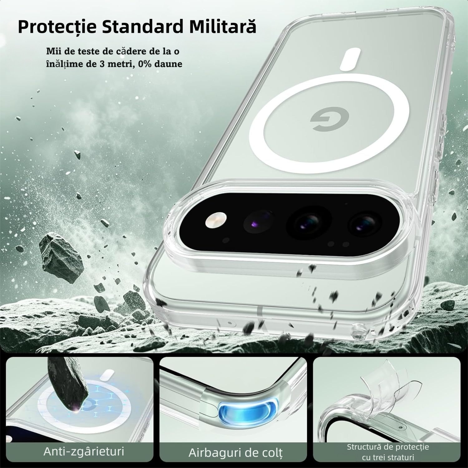 Husa de Protectie Magsafe pentru Google Pixel 11 Pro XL, MOGU Carcasa Magnetic Telefon Incarcare Wireless, Anti-ingalbenire, Rezistenta la Socuri, Margini Ridicate pentru Protectia Ecranului si a Camerelor, PC+TPU, Transparenta