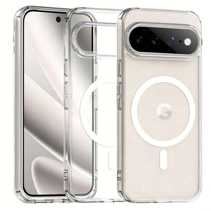 Husa de Protectie Magsafe pentru Google Pixel 11 Pro XL, MOGU Carcasa Magnetic Telefon Incarcare Wireless, Anti-ingalbenire, Rezistenta la Socuri, Margini Ridicate pentru Protectia Ecranului si a Camerelor, PC+TPU, Transparenta