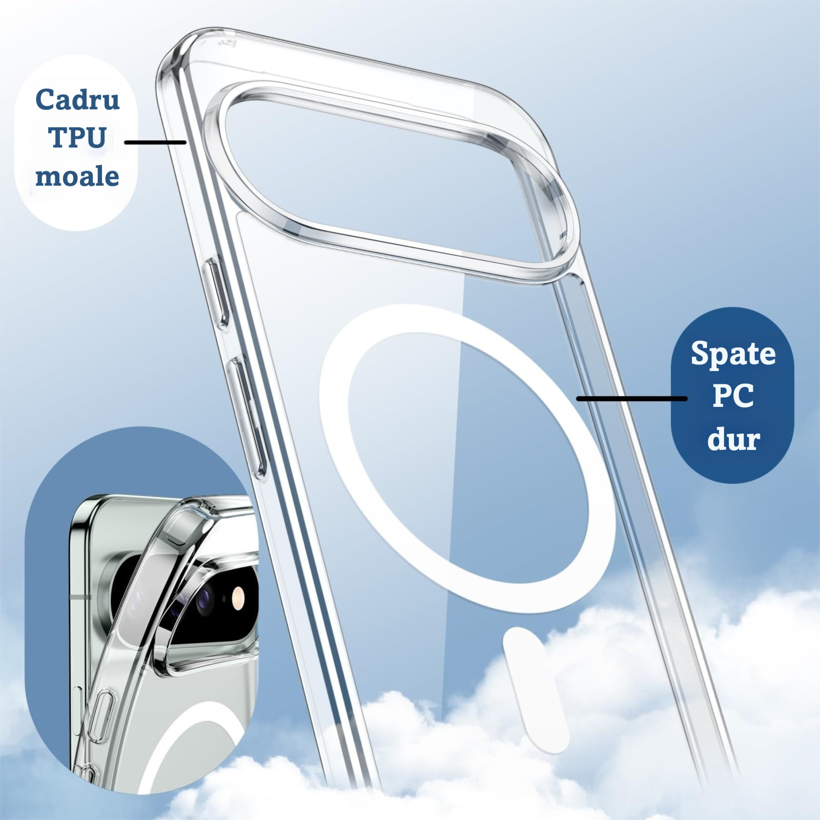 Husa de Protectie Magsafe pentru Google Pixel 11 Pro XL, MOGU Carcasa Magnetic Telefon Incarcare Wireless, Anti-ingalbenire, Rezistenta la Socuri, Margini Ridicate pentru Protectia Ecranului si a Camerelor, PC+TPU, Transparenta