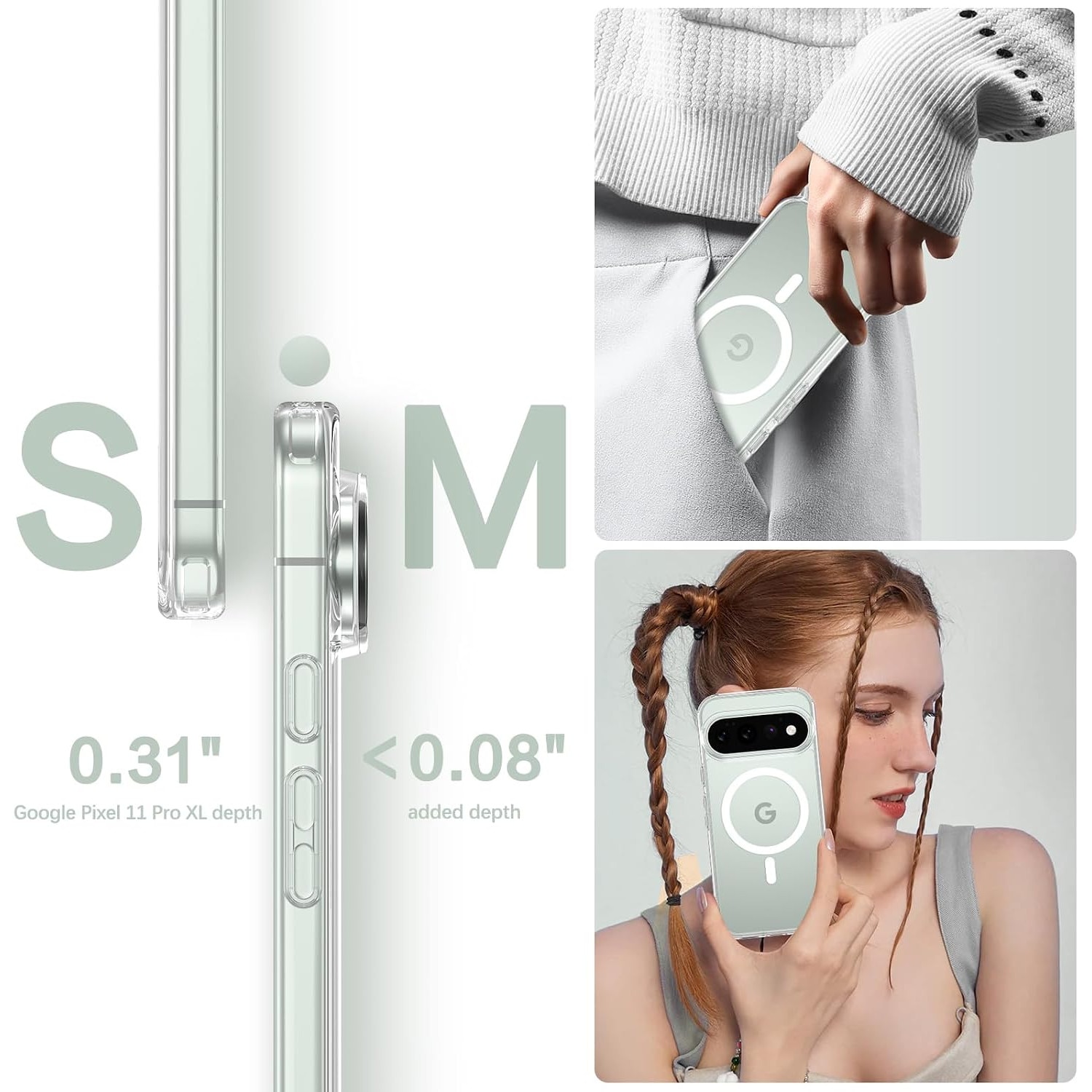 Husa de Protectie Magsafe pentru Google Pixel 11 Pro XL, MOGU Carcasa Magnetic Telefon Incarcare Wireless, Anti-ingalbenire, Rezistenta la Socuri, Margini Ridicate pentru Protectia Ecranului si a Camerelor, PC+TPU, Transparenta