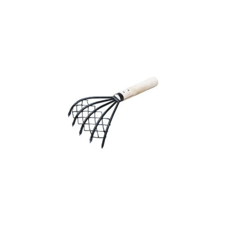 Hersa manuala, 5 dinti, otel carbon si lemn, negru, 25x14cm