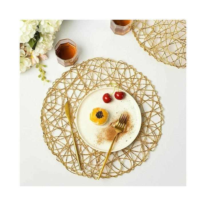 Set 6 servetele masa, design natural, auriu, 38cm, rezistente la caldura, antiderapante