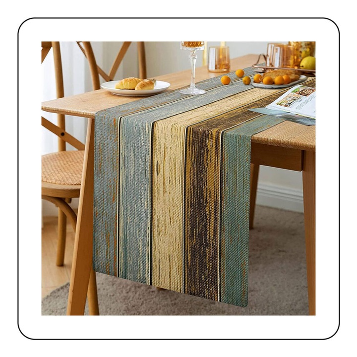 Chemin de table vintage, elastic, lin, reutilizabil, 30x150cm